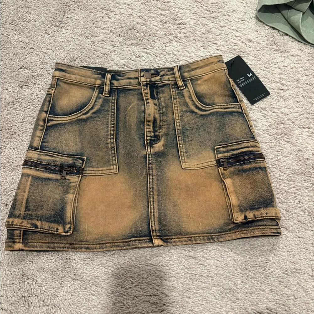 Fashion Nova Washed Mustard Cargo Mini Skirt